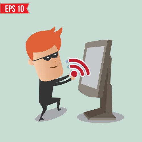 Hacker Stealing Wireless Network Data vector image