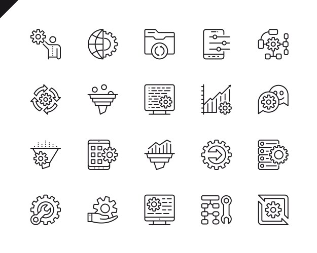 Simple set of data processing related line icons vector image