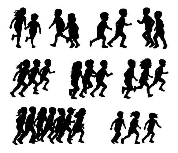 Running kids silhouettes children playing Vector Image