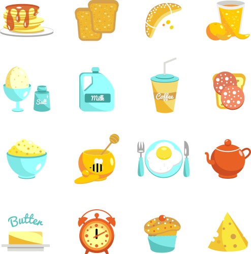 Breakfast meal morning tasty healthy food types Vector Image