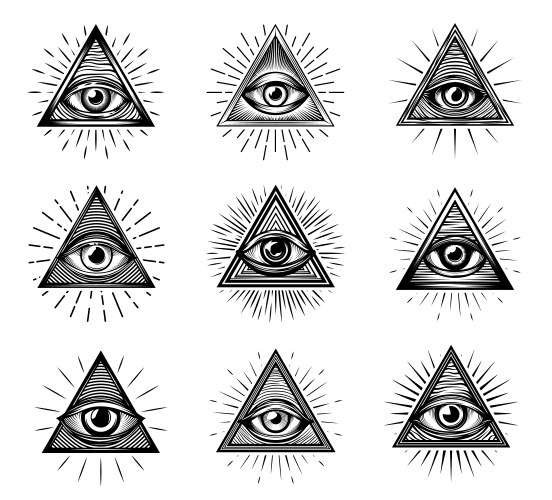 Illuminati eyes with mason pyramids and light Vector Image