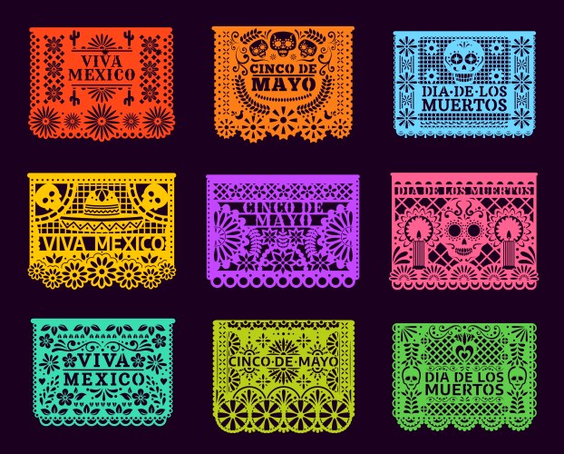 Mexican paper cut holiday flags papel picado Vector Image