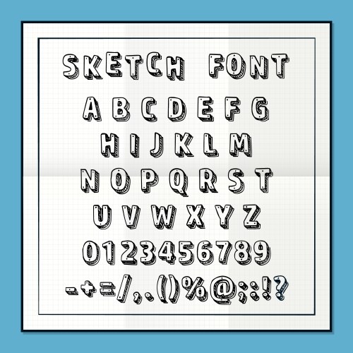 Sketch font set on paper abc sign vector image