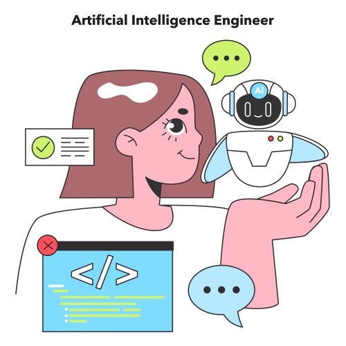 An artificial intelligence engineer is engaged vector image