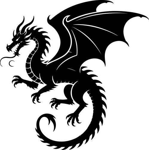 Black Dragon Silhouette - Flight Vector Image