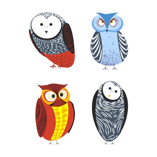 Owls cartoon kid funny characters with feather vector image