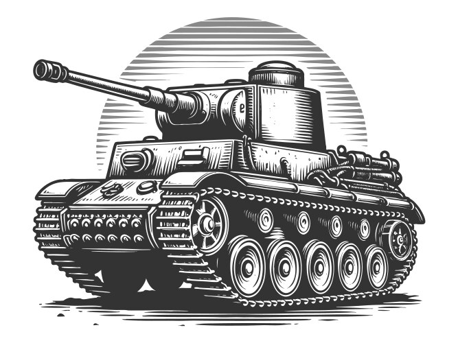 Military battle tank engraving Vector Image