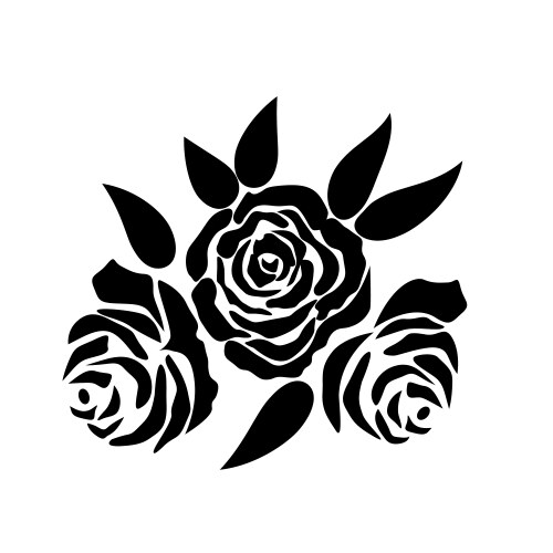 set of three black silhouettes rose flowers vector