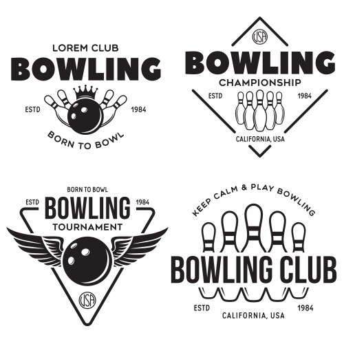 Vintage Monochrome Bowling Set Vector Image