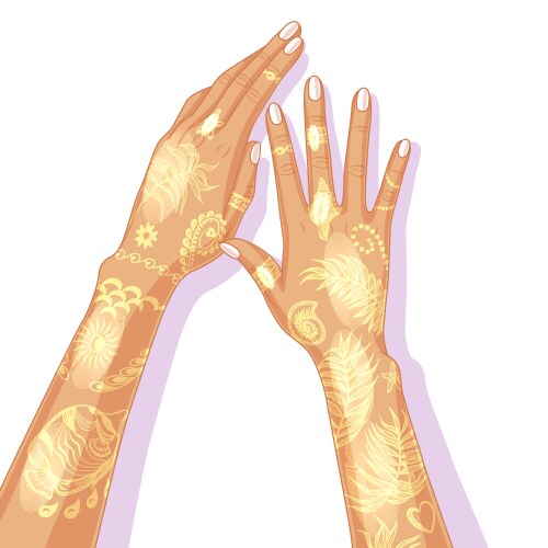 Golden Temporary Tattoos on Hands Vector Image