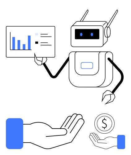 Robot presenting data on chart with outstretched vector image