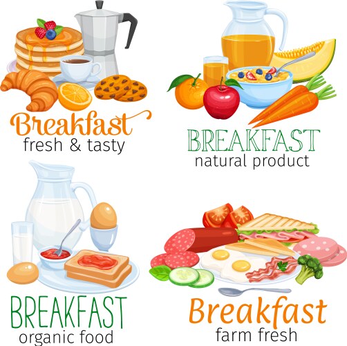 Breakfast meals cartoon morning food types Vector Image