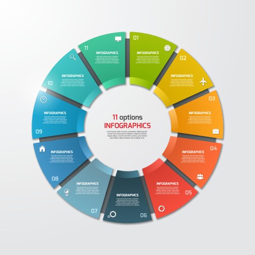 Circle chart infographic template with 11 options Vector Image
