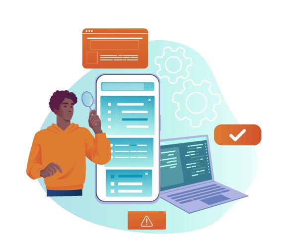App testing and debugging process scene vektorbild