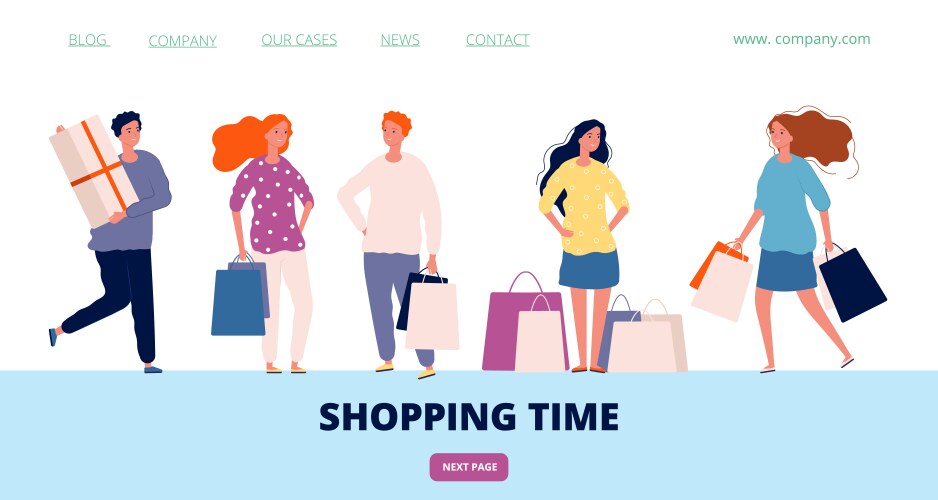 Shopping time landing happy customers vector image