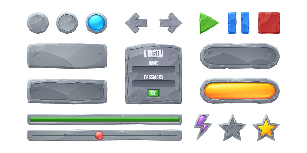 set progress bars and game buttons gui elements vector image