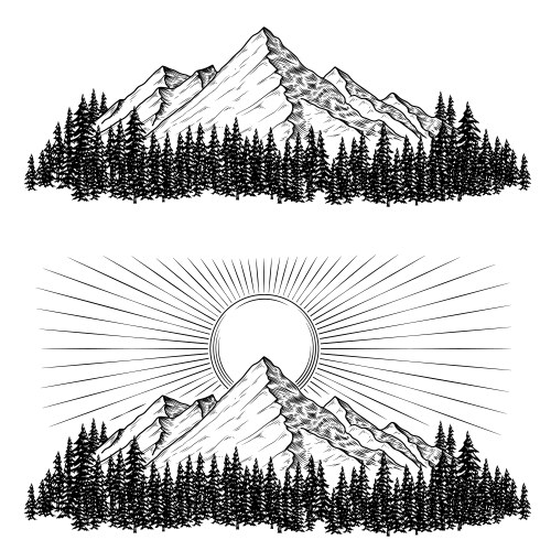 Hand drawn nature landscape with mountains Vector Image