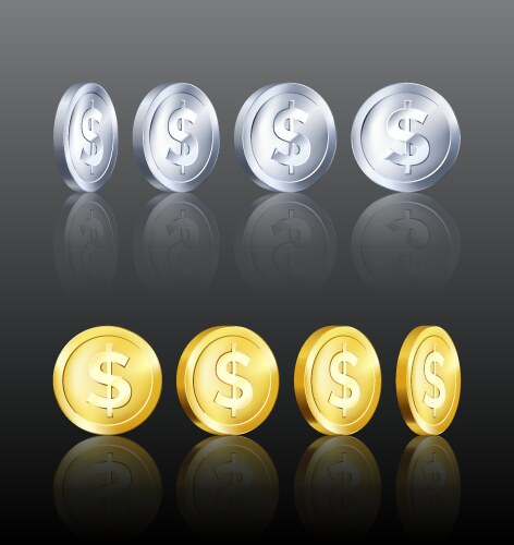 Rotation metallic gold and silver coin template vector image