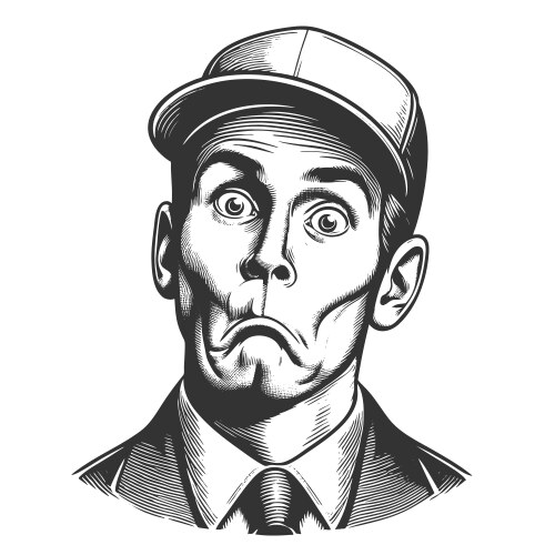 surprised man in cap with funny face