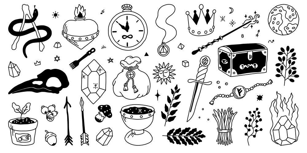 Mystic elements esoteric magic doodle symbols Vector Image