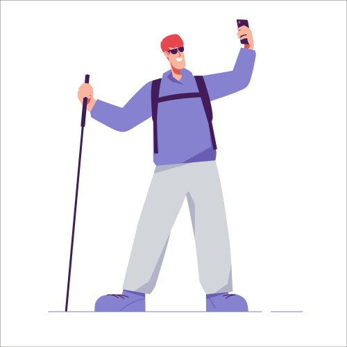 a man hiker with backpack vector