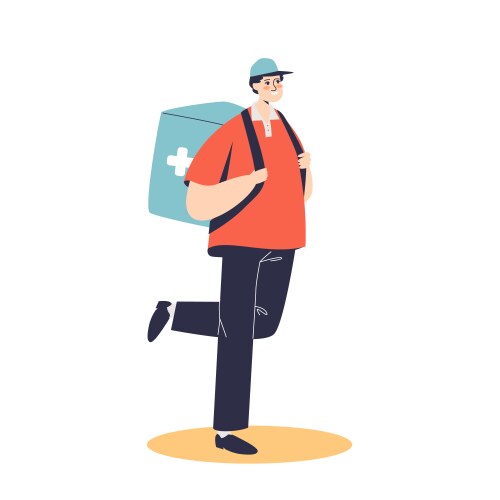 Courier man delivering drugs from drugstore vector image