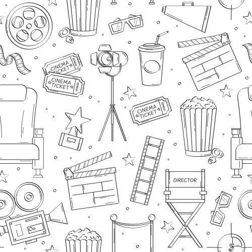 Cartoon cute hand drawn cinema seamless pattern Vector Image