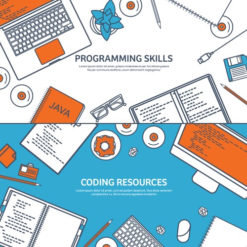 Lined programmingcoding outline flat computing vector image