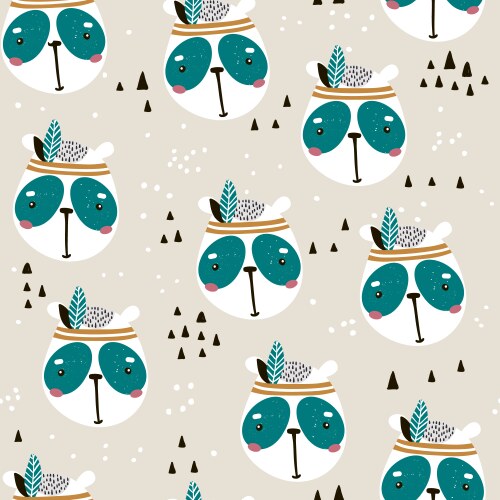 seamless pattern with cute panda face cartoon vector image