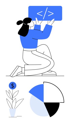 Developer coding with html tag financial growth vektorbild