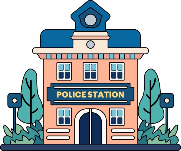 Police station building in doodle style Vector Image