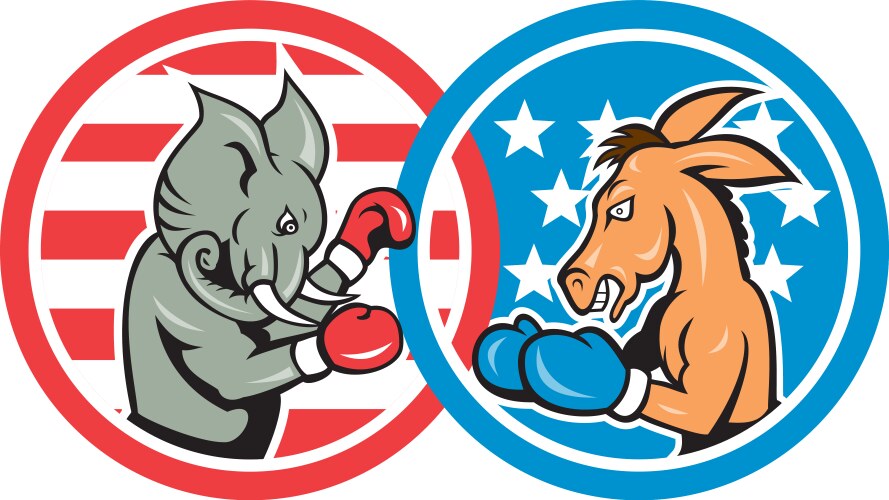 Donkey vs Elephant Boxing Vector Image