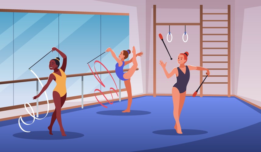 artistic gymnast workout rhythmic gymnasts train vector image