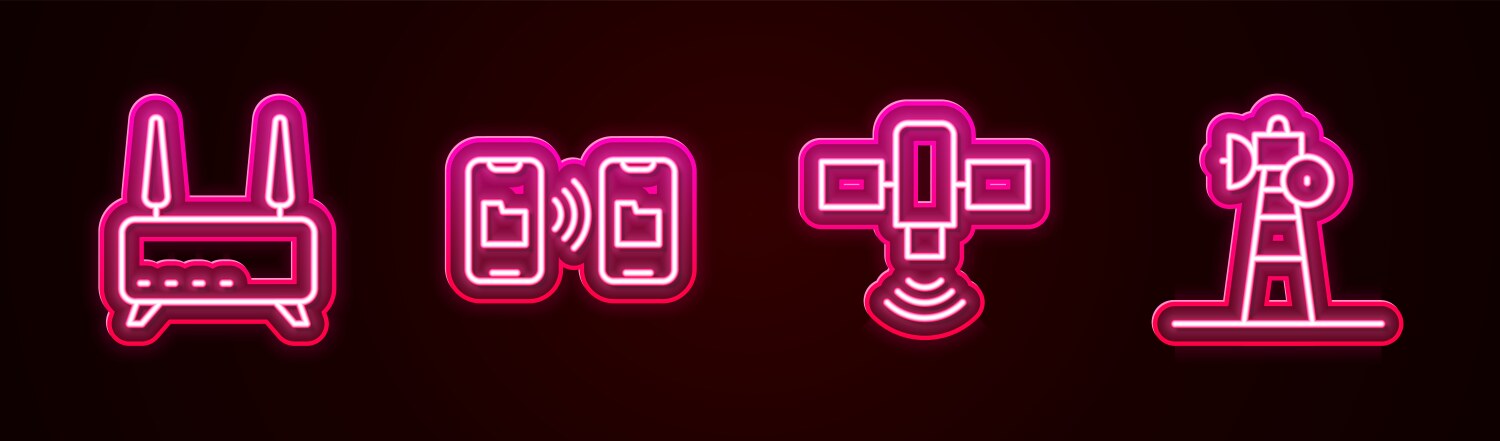 Set line router and wi-fi signal data transfer vector image