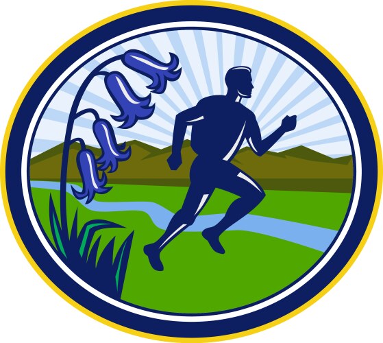 cross country runner oval retro vector