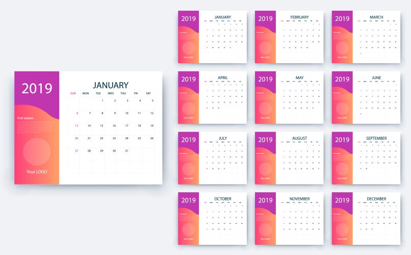 Simple calendar 2019 yesr stock design vector image