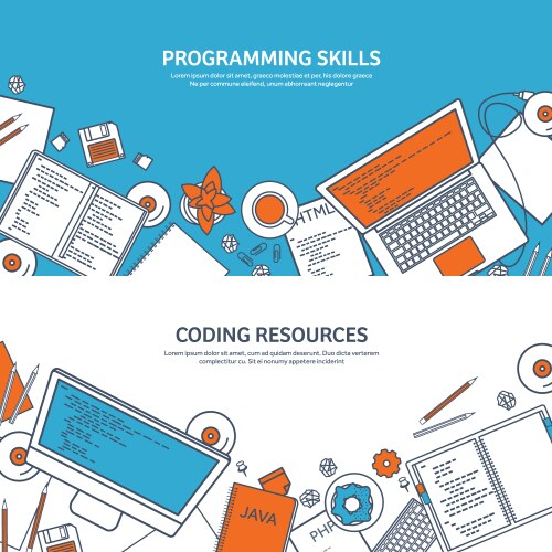 Lined programmingcoding outline flat computing vector image