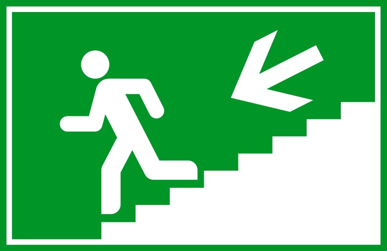 Man running down stairs with direction arrow exit vector image