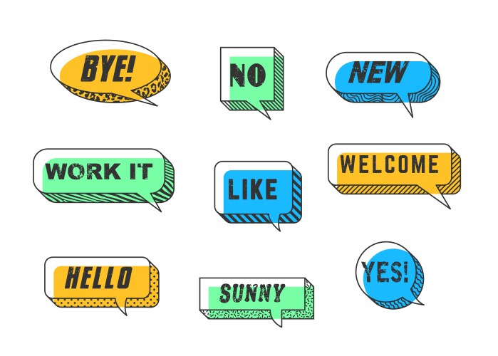 Memphis speech bubbles and message cloud frames vector image