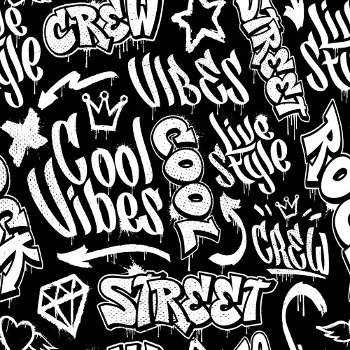 black and white seamless graffiti background vector image