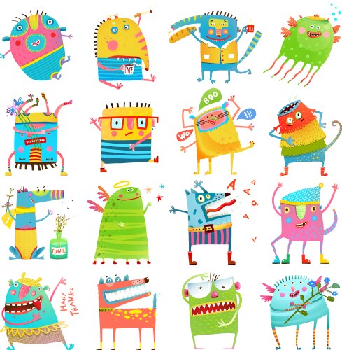 Cute Cartoon Monster Set Vector Image
