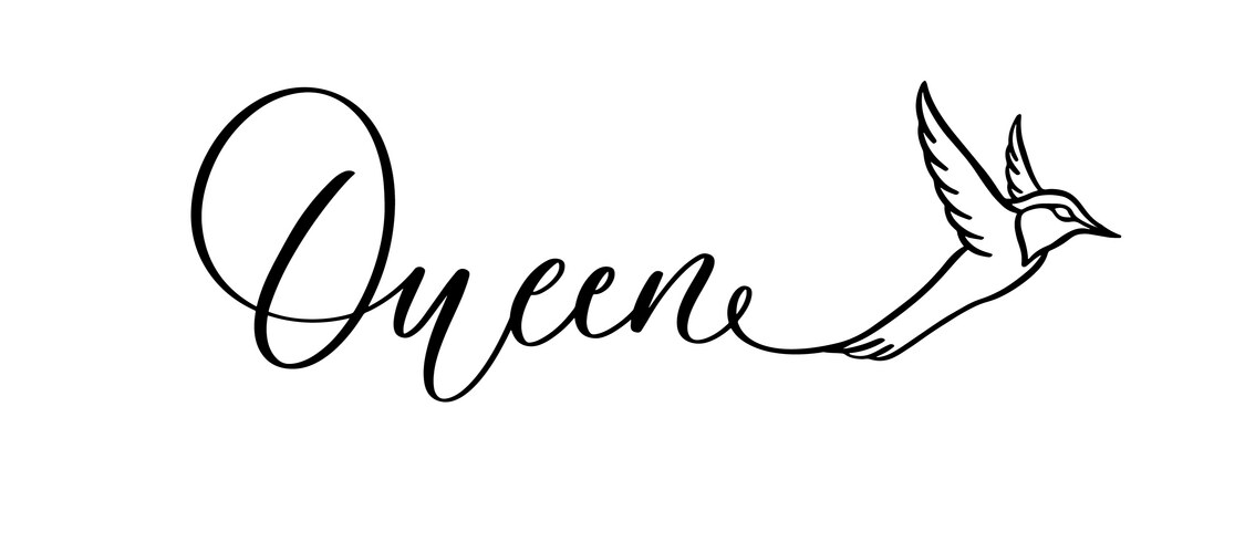 Queen lettering logo with fly bird calligraphy Vector Image