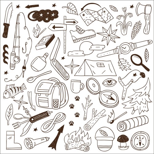 Outdoor Adventure Doodles Vector Image