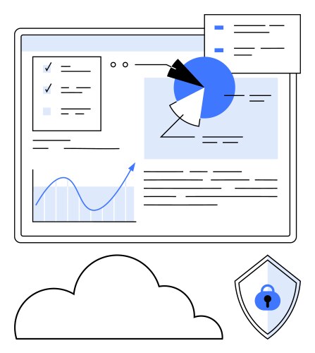 Digital data analysis dashboard with secure cloud vector image