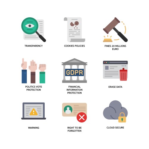 General data protection regulation gdpr icons vector image