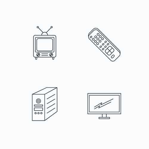 Retro tv monitor and pc case icons Vector Image