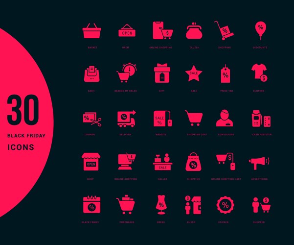 set simple icons black friday vector image