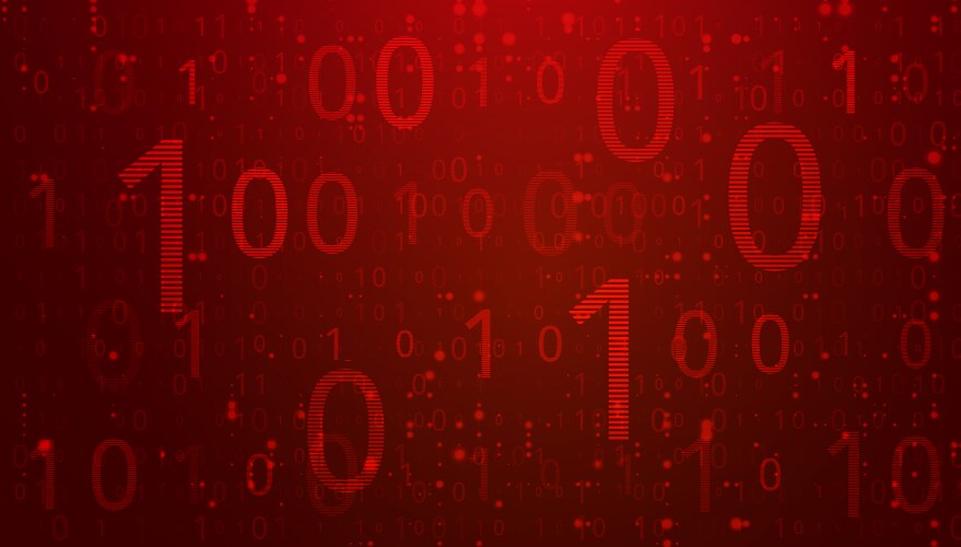 digital binary code on dark red background data vector image