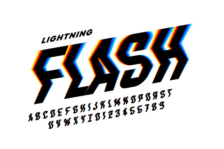 lightning flash style font alphabet letters vector image