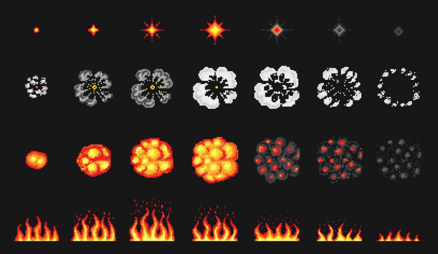Fire flame pixel art animation sprite frames 8bit Vector Image
